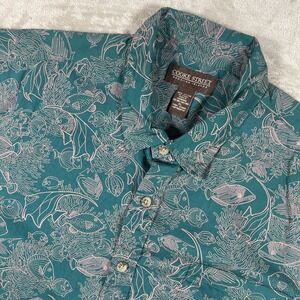 Cooke Street Hawaiian Button Shirt Men's XL Teal Tropical Fish Made in Hawaii